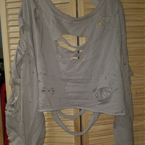 1X distress sweat shirts grey